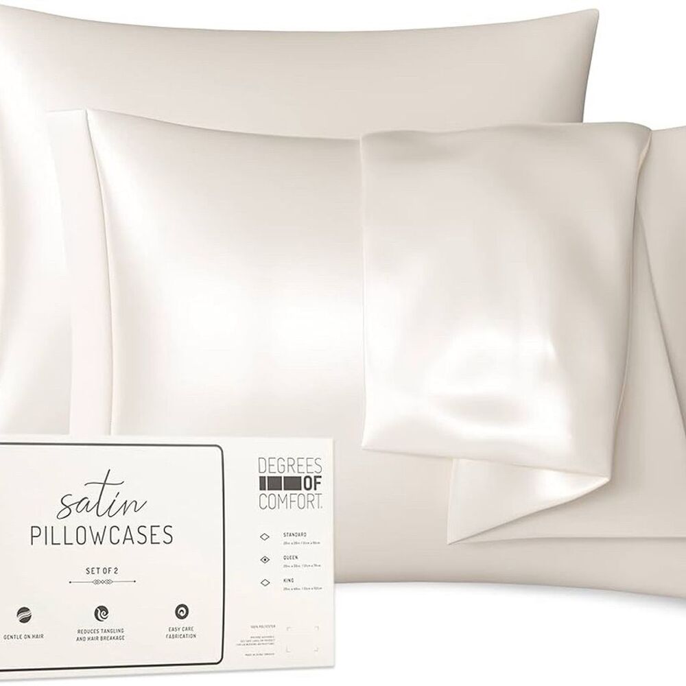 Degrees of Comfort Satin Pillowcases Set of 2 Ivory Ultra Soft Hypoallergenic